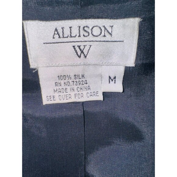 Allison W 100% Silk Jacket Jacquard Red Black Geometric Open Blazer Office City - Picture 5 of 11